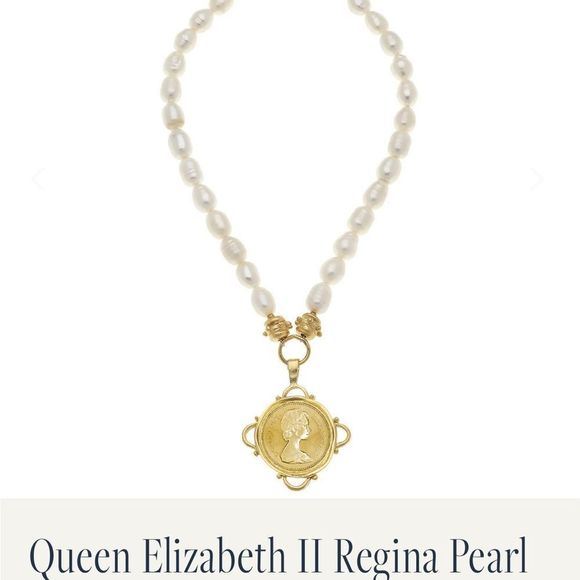 Susan Shaw Jewelry - Susan Shaw Queen Elizabeth coin on pearl necklace
